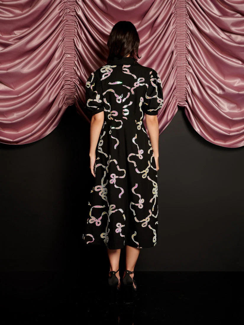 Ripple Bow Embellished Midi Dress - Image 3